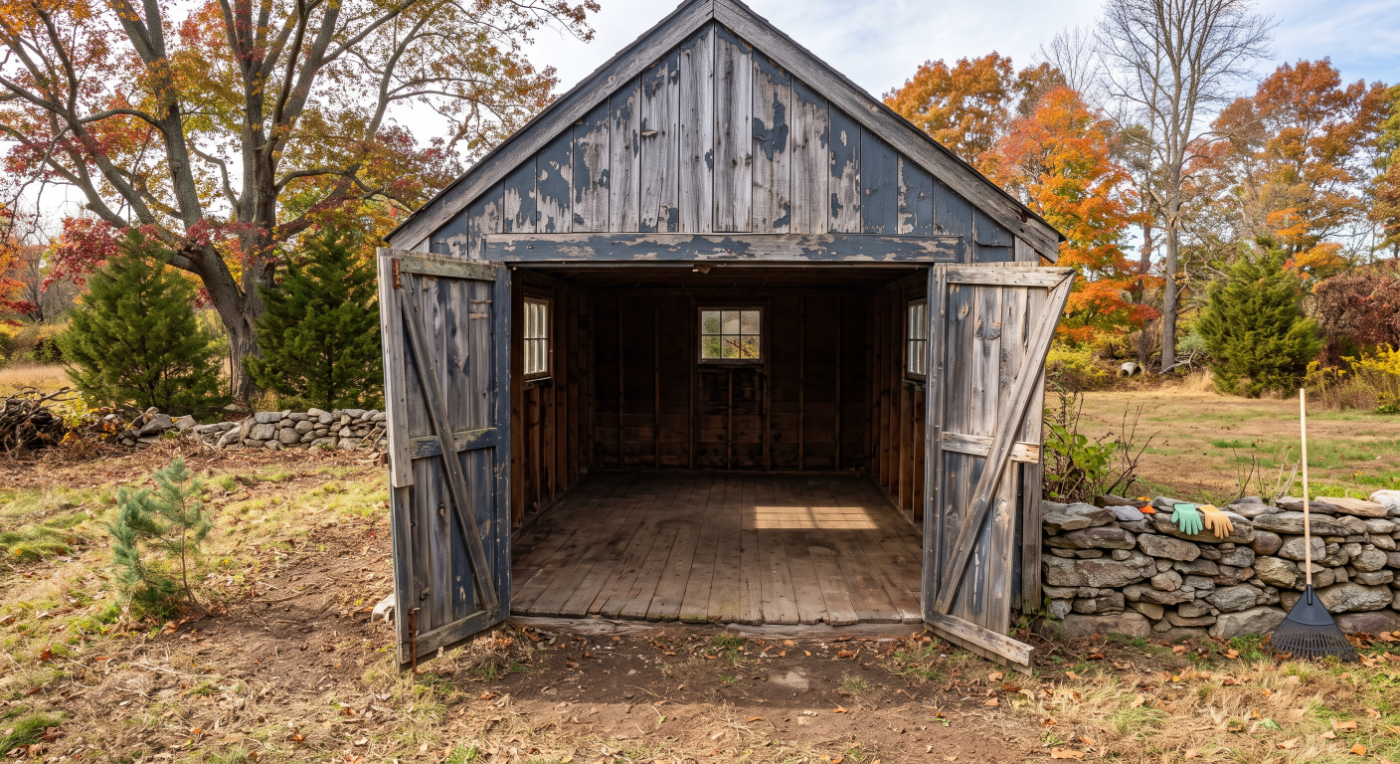 The same outbuilding emptied and swept