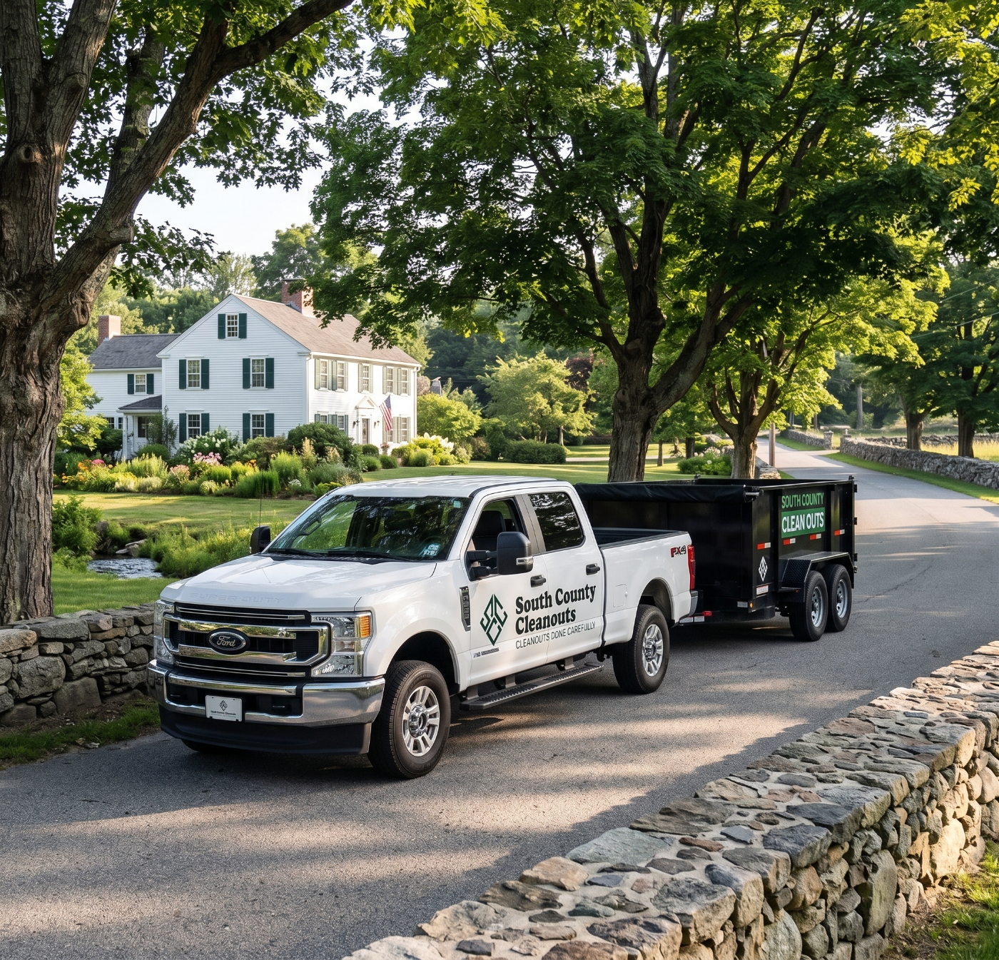 Truck and trailer at a rental property turnover